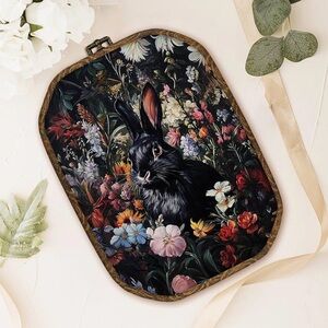 Cottagecore Vintage Style Black Rabbit Canvas Wall Art Bunny Decor 10.2x7 inches